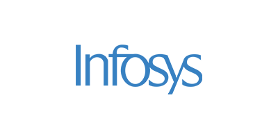 Infosys logo in blue text.